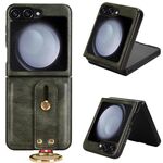 Custodia per cellulare con retro in pelle e cinturino per Samsung Galaxy Z Flip6 (verde)