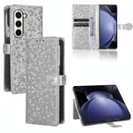 Custodia per telefono in pelle con texture a nido d'ape per Samsung Galaxy Z Fold6 5G (argento)