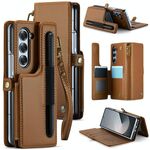Per Samsung Galaxy Z Fold6 5G CaseMe C22 PC+TPU Stile Business RFID Custodia antifurto in pelle con cordino e slot per penna (marrone)