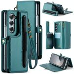 Per Samsung Galaxy Z Fold6 5G CaseMe C22 PC+TPU Business Style RFID Antifurto Lanyard Custodia per telefono in pelle con slot per penna (blu verde)