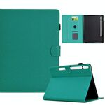 Custodia in pelle Smart Tablet con struttura in fibra di colore solido per Samsung Galaxy Tab S9 / S9 FE (verde lago)
