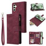 Per Samsung Galaxy S24 FE 5G Custodia in pelle per telefono multifunzionale con portafoglio multi-carta (rosso vino)