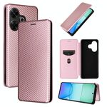 Per Redmi 13 4G Custodia in pelle con texture in fibra di carbonio (rosa)