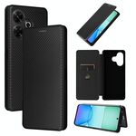 Per Redmi 13 4G Custodia per cellulare in pelle con texture in fibra di carbonio (nera)
