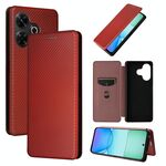 Per Redmi 13 4G Custodia per cellulare in pelle con texture in fibra di carbonio (marrone)
