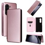 Custodia per cellulare in pelle flip con texture in fibra di carbonio per Samsung Galaxy Z Fold6 (rosa)