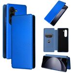 Per Samsung Galaxy Z Fold6 Custodia per cellulare in pelle con texture in fibra di carbonio (blu)
