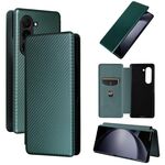Custodia per cellulare in pelle flip con texture in fibra di carbonio per Samsung Galaxy Z Fold6 (verde)
