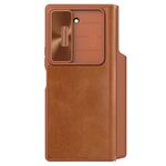 Custodia per telefono in pelle con design scorrevole per fotocamera Samsung Galaxy Z Fold6 5G NILLKIN QIN Series Pro (marrone)