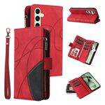 Per Samsung Galaxy S24 FE 5G Custodia per telefono in pelle a portafoglio con cerniera bicolore con 9 slot per schede (rosso)