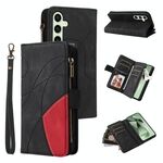 Per Samsung Galaxy S24 FE 5G Custodia per telefono in pelle a portafoglio con cerniera bicolore con 9 slot per schede (nero)