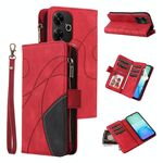 Custodia per telefono in pelle con cerniera a portafoglio con 9 slot per schede Global Dual-color Redmi 13 4G (rosso)