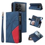Custodia per cellulare in pelle con cerniera a portafoglio bicolore per Redmi K70 con 9 slot per schede (blu)