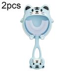 S8 2 pezzi spazzolino manuale in silicone a forma di U per animali da cartone animato per bambini per 2-12 anni (tigre blu)