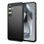 Per Samsung Galaxy S24 FE 5G Custodia in TPU con texture spazzolata in fibra di carbonio (nera)