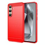 Custodia per telefono in TPU con texture spazzolata in fibra di carbonio per Samsung Galaxy S24 FE 5G (rossa)