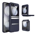 Custodia per telefono antiurto in pelle pieghevole hardware per Samsung Galaxy Z Flip6 5G (blu scuro argento)