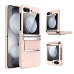 Custodia per telefono antiurto in pelle pieghevole hardware per Samsung Galaxy Z Flip6 5G (rosa argento)