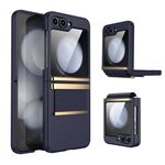 Custodia per telefono antiurto in pelle pieghevole hardware per Samsung Galaxy Z Flip6 5G (oro blu scuro)