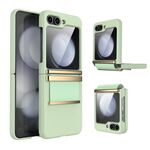 Custodia per telefono antiurto in pelle pieghevole hardware per Samsung Galaxy Z Flip6 5G (verde oro)