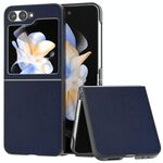 Per Samsung Galaxy Z Flip6 Custodia per telefono con copertura completa in pelle PU e cornice nera (blu scuro)