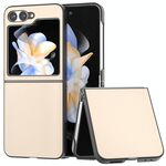 Custodia per telefono a copertura totale con telaio nero in pelle PU per Samsung Galaxy Z Flip6 (rosa pesca)