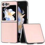 Per Samsung Galaxy Z Flip6 Custodia per telefono con copertura completa in pelle PU e cornice nera (rosa chiaro)