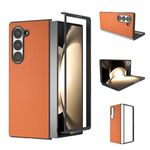 Per Samsung Galaxy Z Fold6 Custodia per telefono con copertura completa in pelle PU e cornice nera (arancione)