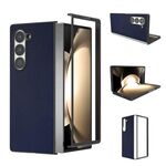 Custodia per telefono a copertura totale con telaio nero in pelle PU per Samsung Galaxy Z Fold6 (blu scuro)