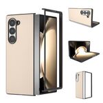 Per Samsung Galaxy Z Fold6 Custodia per telefono con copertura completa in pelle PU e cornice nera (rosa pesca)