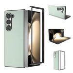 Per Samsung Galaxy Z Fold6 Custodia per telefono con copertura completa in pelle PU e cornice nera (verde chiaro)