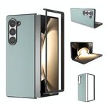 Custodia per telefono a copertura totale con telaio nero in pelle PU per Samsung Galaxy Z Fold6 (azzurro)