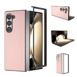 Per Samsung Galaxy Z Fold6 Custodia per telefono con copertura completa in pelle PU e cornice nera (rosa chiaro)