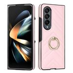 Per Samsung Galaxy Z Fold6 Custodia pieghevole a forma di V con anello rotante (oro rosa)