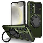 Custodia per telefono con supporto magnetico rotante per Samsung Galaxy S24 5G (verde scuro)