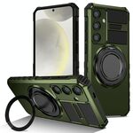 Per Samsung Galaxy S24+ 5G Custodia per telefono con supporto magnetico rotante (verde scuro)