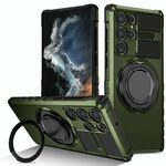 Per Samsung Galaxy S22 Ultra 5G Custodia per telefono con supporto magnetico rotante (verde scuro)
