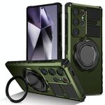 Custodia per telefono con supporto magnetico rotante per Samsung Galaxy S24 Ultra 5G (verde scuro)