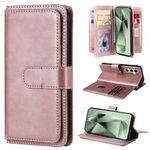Per Samsung Galaxy S24 FE 5G Portafoglio multifunzione 10 slot per carte Custodia in pelle per telefono (oro rosa)