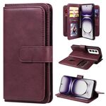 Per OPPO Reno12 5G Portafoglio multifunzionale globale con 10 slot per carte Custodia in pelle per telefono (Claret)