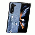 Per Samsung Galaxy Z Fold6 Custodia per telefono con cinturino da polso e supporto per carte di credito (blu)