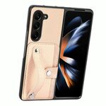 Per Samsung Galaxy Z Fold6 Custodia per telefono con cinturino da polso e supporto per carte di credito (cachi)