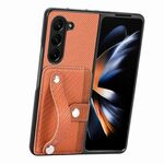Per Samsung Galaxy Z Fold6 Custodia per telefono con cinturino e supporto per carte di credito (marrone)