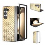 Per Samsung Galaxy Z Fold6 Custodia per telefono in PU con trama intrecciata con cornice nera (oro)