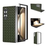 Per Samsung Galaxy Z Fold6 Custodia per telefono in PU con trama intrecciata con cornice nera (verde)