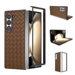 Per Samsung Galaxy Z Fold6 Custodia per telefono in PU con trama intrecciata e cornice nera (marrone)