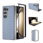 Per Samsung Galaxy Z Fold6 Custodia per telefono in PU con trama intrecciata con cornice nera (azzurro chiaro)