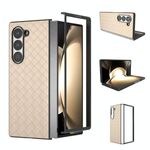 Per Samsung Galaxy Z Fold6 Custodia per telefono in PU con trama intrecciata con cornice nera (beige)