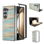 Per Samsung Galaxy Z Fold6 Custodia per telefono in PU con trama a reticolo e colore della cornice nera (blu)