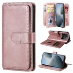 Custodia in pelle per portafoglio multifunzione Redmi K70 con 10 slot per schede (oro rosa)